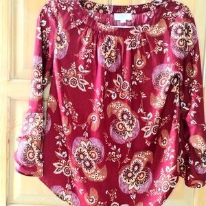 LOFT Red Ruffled Relaxed Blouse